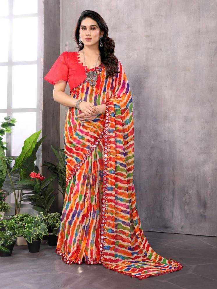 BLEESBURY Georgette Printed Saree With Unstitched Blouse Piece ( Red ) BLEESBURY Georgette Printed Saree With Unstitched Blouse Piece ( Red )