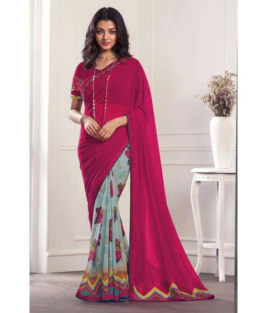 BLEESBURY Georgette Printed Saree With Unstitched Blouse Piece ( Pink ) BLEESBURY Georgette Printed Saree With Unstitched Blouse Piece ( Pink )