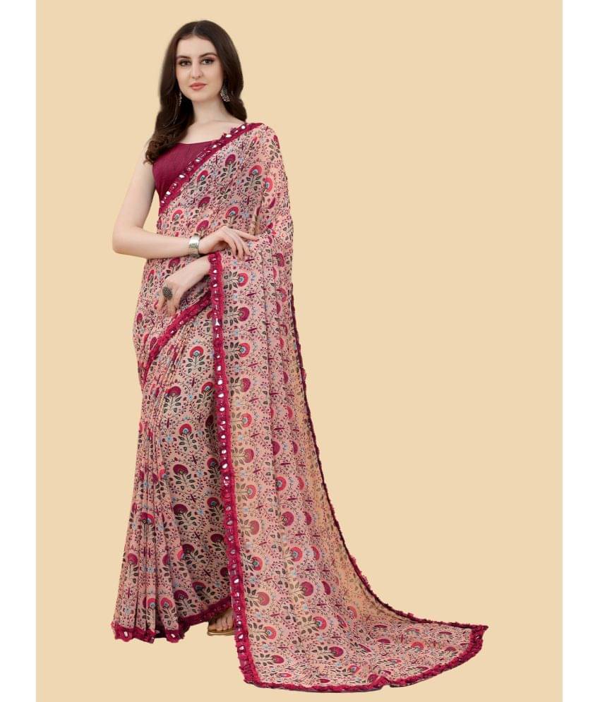 BLEESBURY Georgette Printed Saree With Unstitched Blouse Piece ( Rose Gold ) BLEESBURY Georgette Printed Saree With Unstitched Blouse Piece ( Rose Gold )