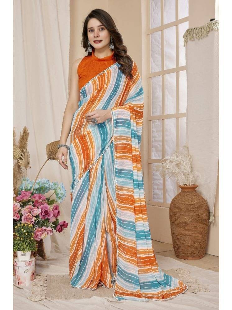 BLEESBURY Georgette Printed Saree With Unstitched Blouse Piece ( Multicolour ) BLEESBURY Georgette Printed Saree With Unstitched Blouse Piece ( Multicolour )