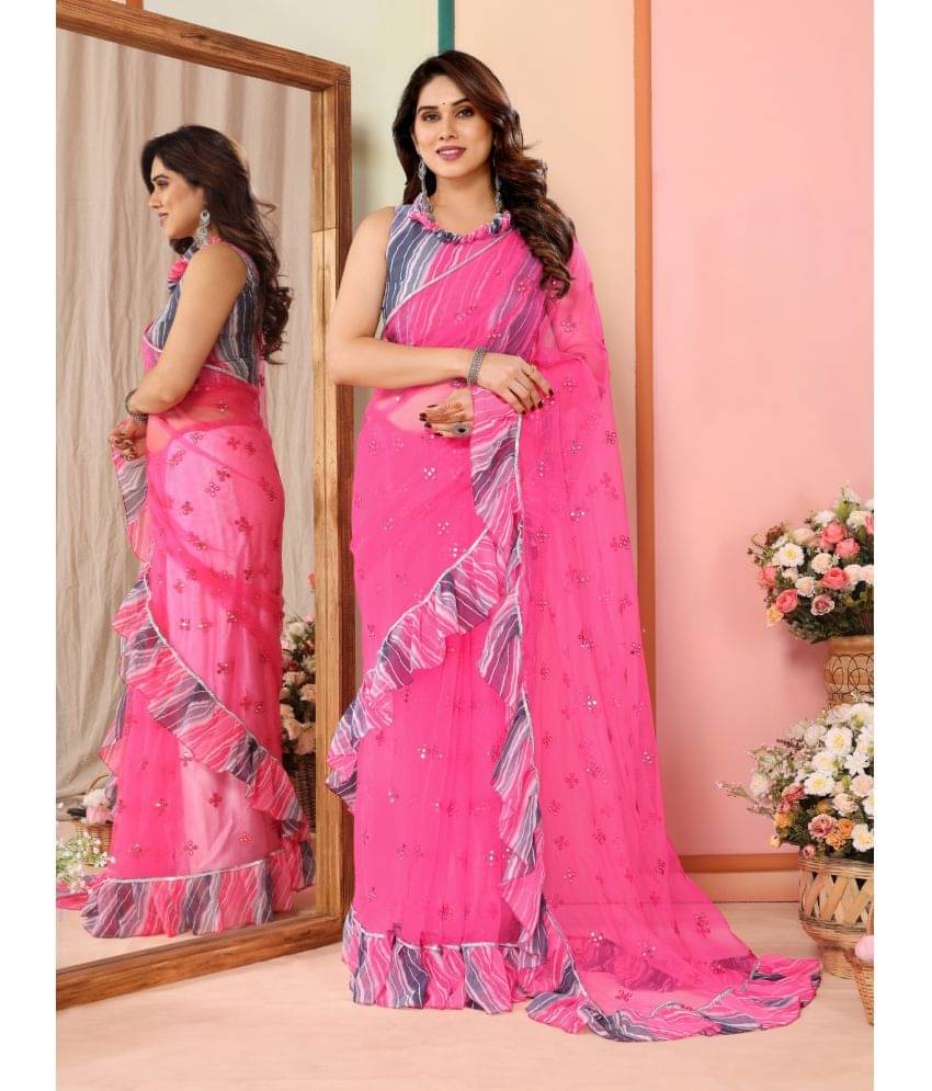 BLEESBURY Net Embellished Saree With Unstitched Blouse Piece ( Pink ) BLEESBURY Net Embellished Saree With Unstitched Blouse Piece ( Pink )