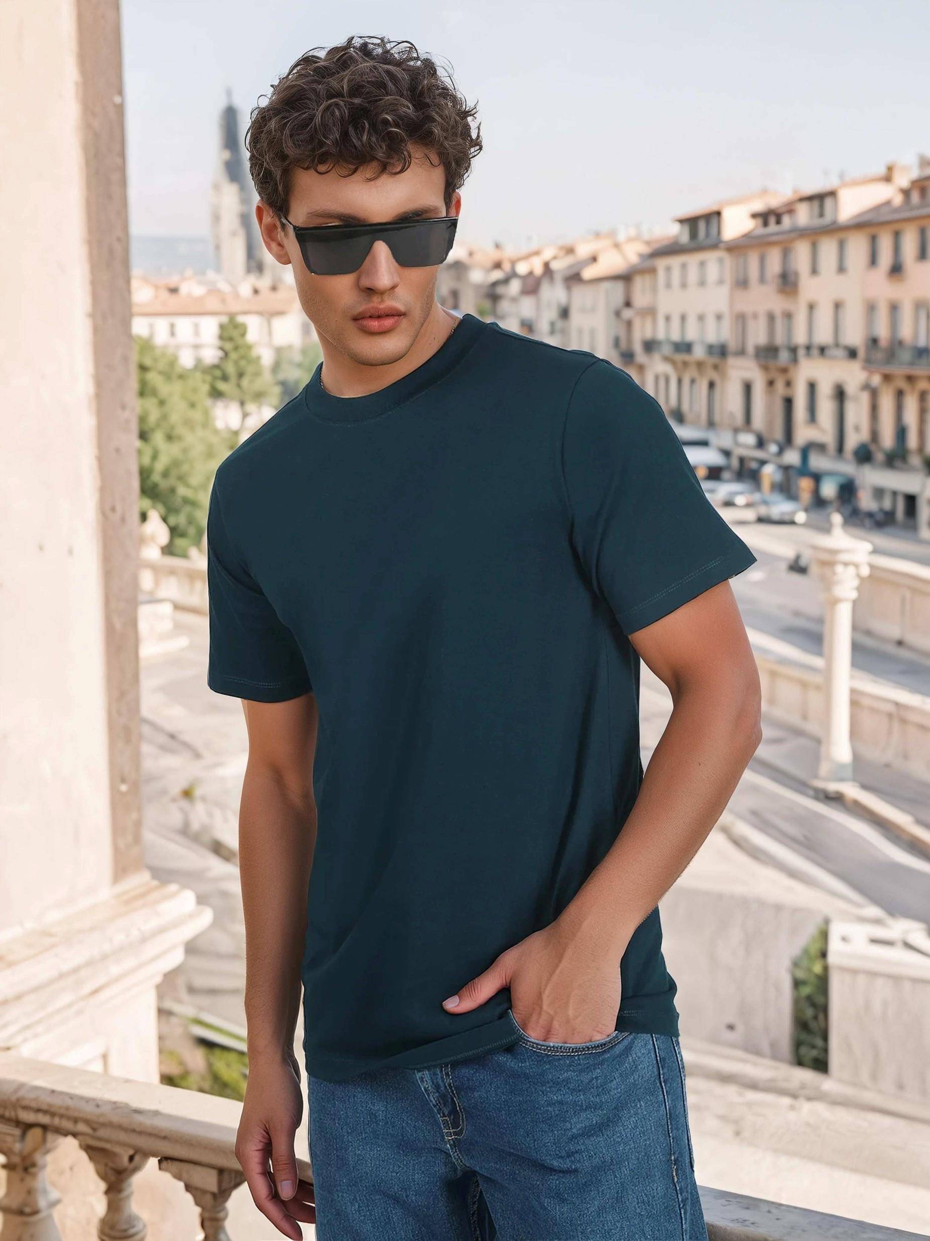     			Bene Kleed Men 100% Cotton Regular Fit Solid T-Shirt ( Navy )