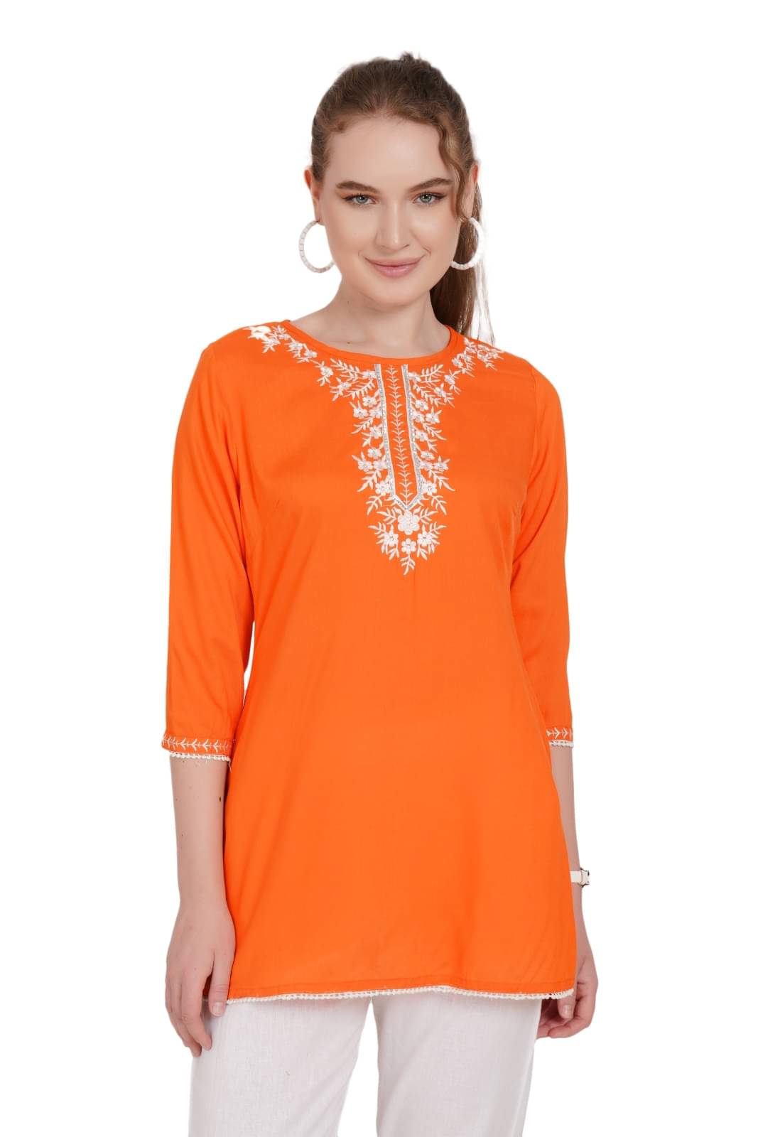     			Dwears Women Rayon Embellished Straight Kurti ( Orange )