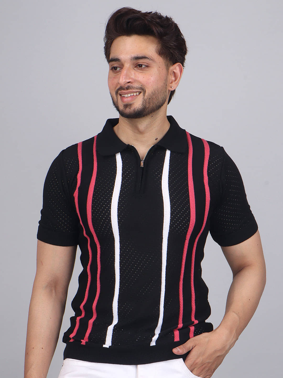 FEVERFEW Men Cotton Regular Fit Striped Polo T Shirt ( Multicolor )