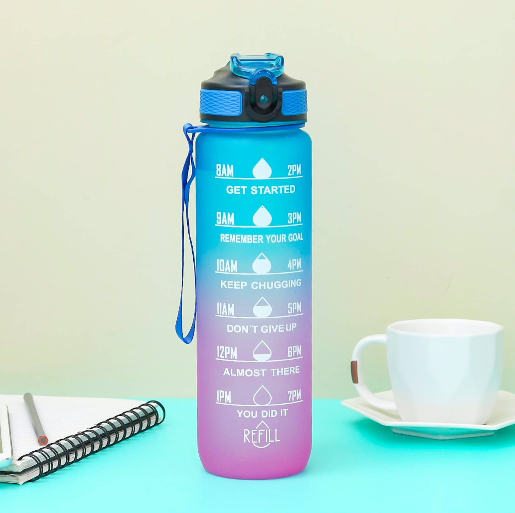     			FIVANIO Motivational Water Bottle Multicolor Plastic Water Bottle 1000 mL ( Set of 1 )