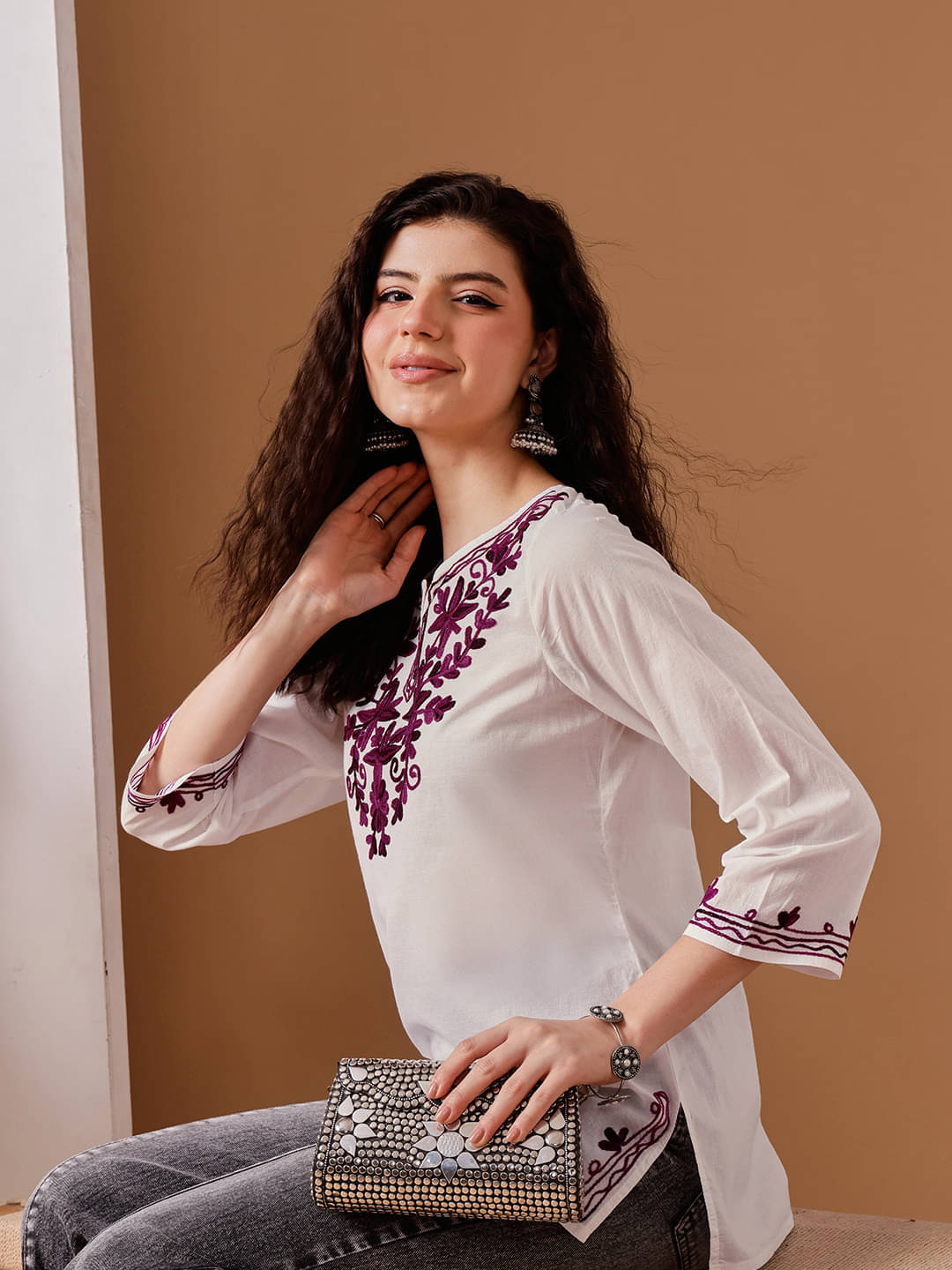 Fembliss Women Cotton Printed Straight Kurti ( Wine ) Fembliss Women Cotton Printed Straight Kurti ( Wine )