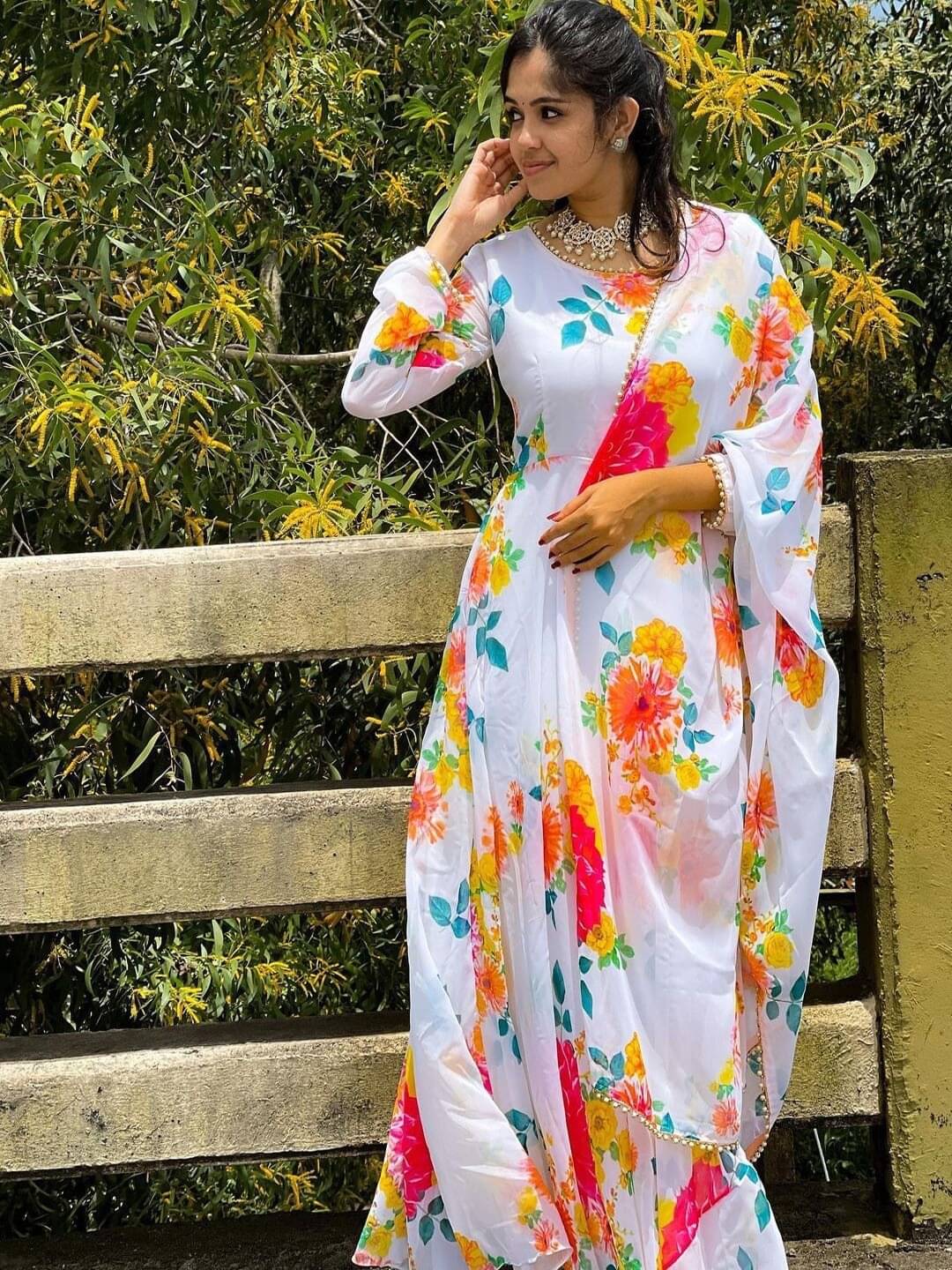 Femvy Women Cotton Blend Printed Fit & Flare Dress ( White ) Femvy Women Cotton Blend Printed Fit & Flare Dress ( White )
