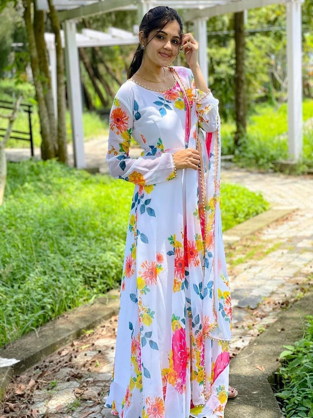 Femvy Women Cotton Blend Printed Fit & Flare Dress ( White ) Femvy Women Cotton Blend Printed Fit & Flare Dress ( White )