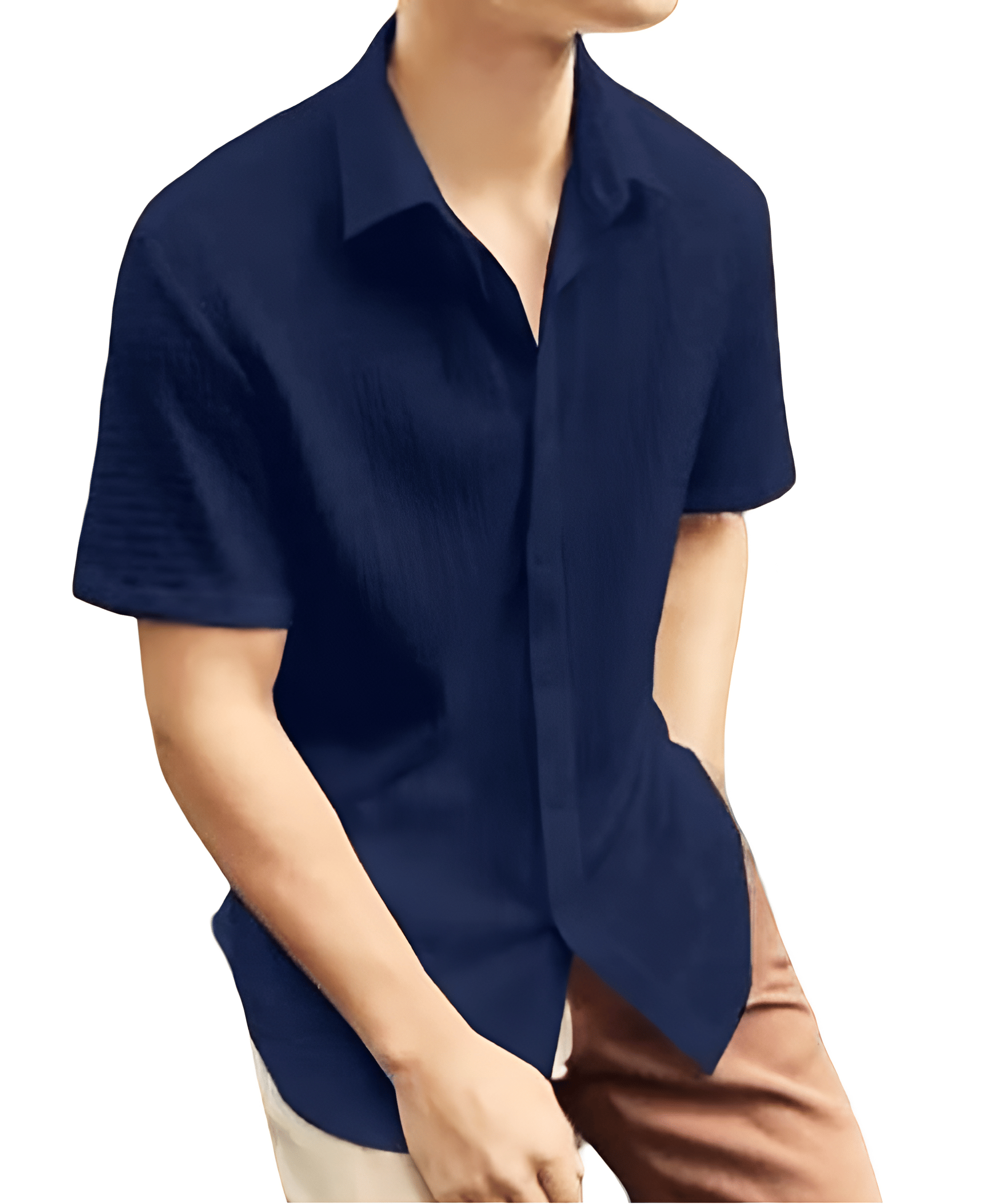     			GARBFEB Cotton Blend Regular Fit Solids Half Sleeves Men's Casual Shirt - Navy ( Pack of 1 )
