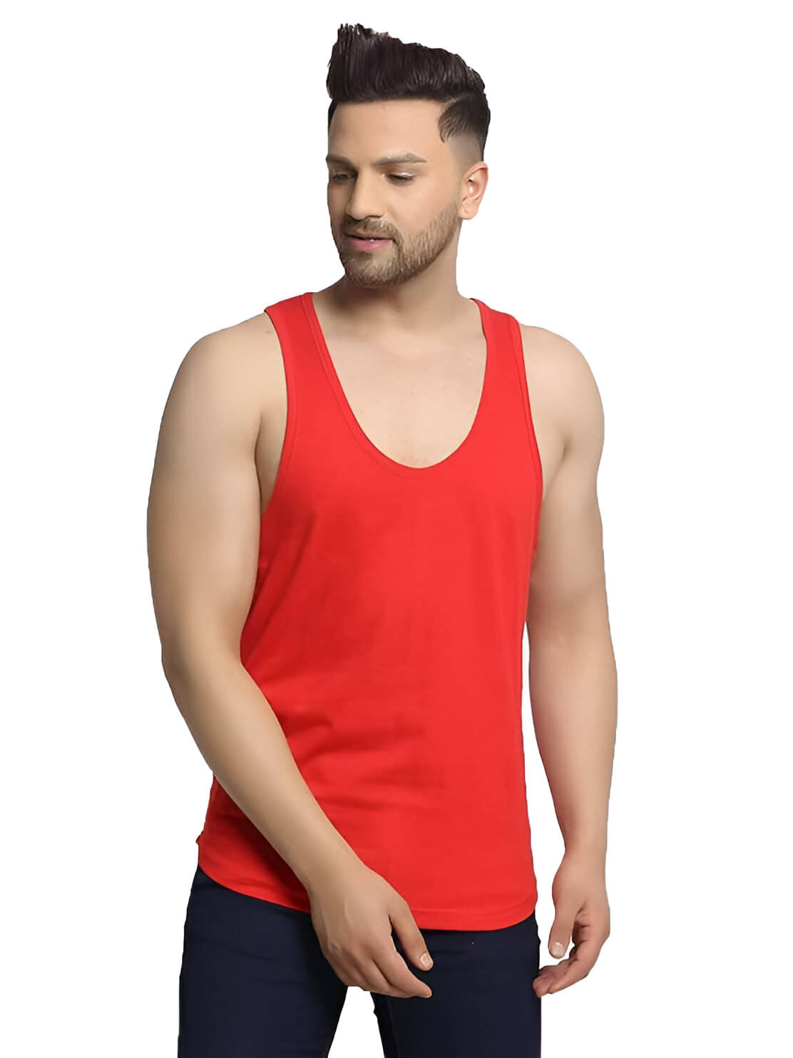     			GARBFEB Pack of 1 Cotton Blend Basic Vest For Men ( Red )