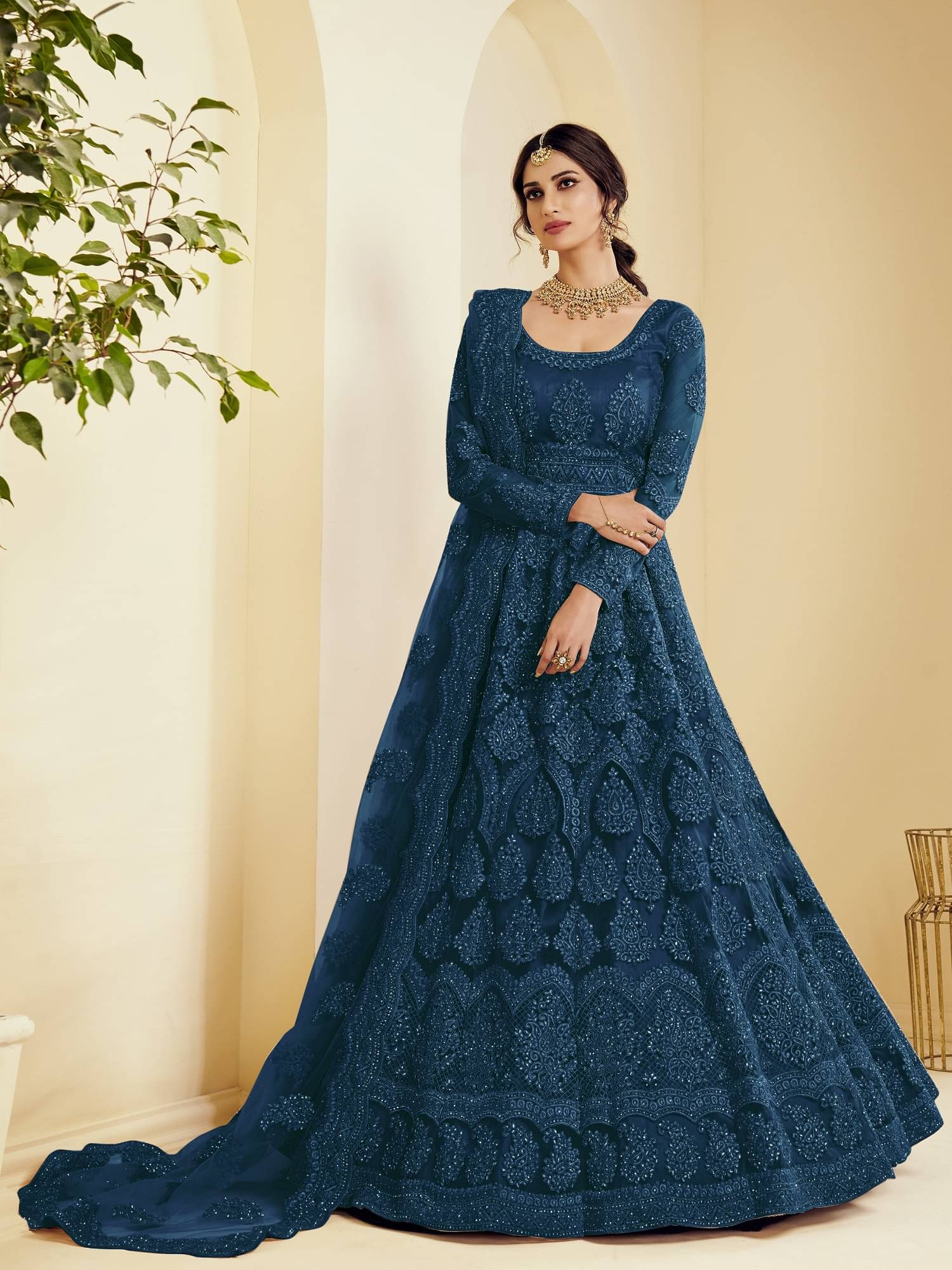 JULEE Women Net Flared Semi Stitched Ethnic Gown ( Teal ) JULEE Women Net Flared Semi Stitched Ethnic Gown ( Teal )