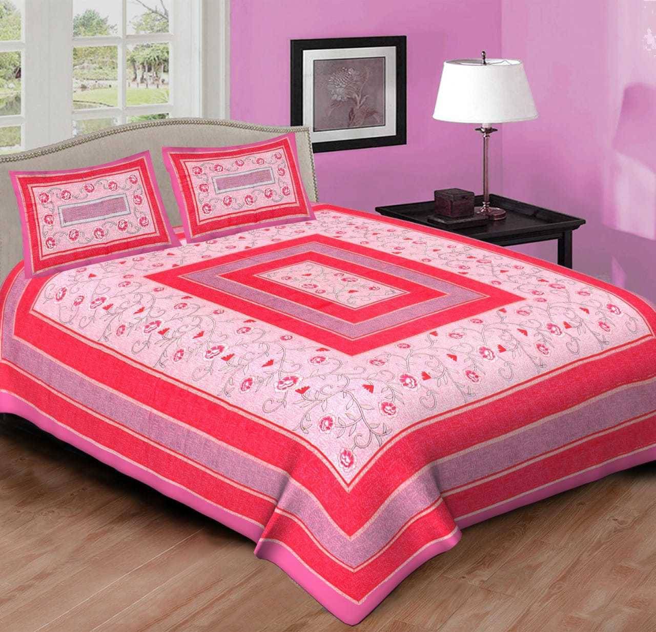     			K.D.PRINTS Cotton Floral Fitted 1 Bedsheet with 2 Pillow Covers ( Double Bed ) - Pink