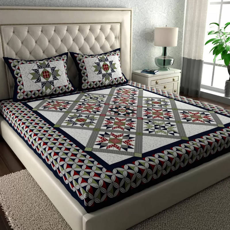     			K.D.PRINTS Cotton Geometric Fitted ( Double Bed ) - Multi