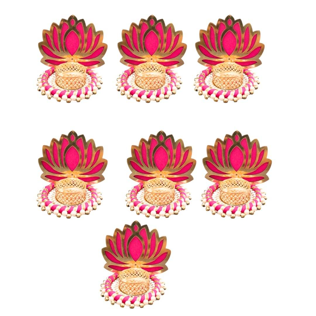     			KOOGLY Pink Table Top Wood Tea Light Holder - Pack of 7