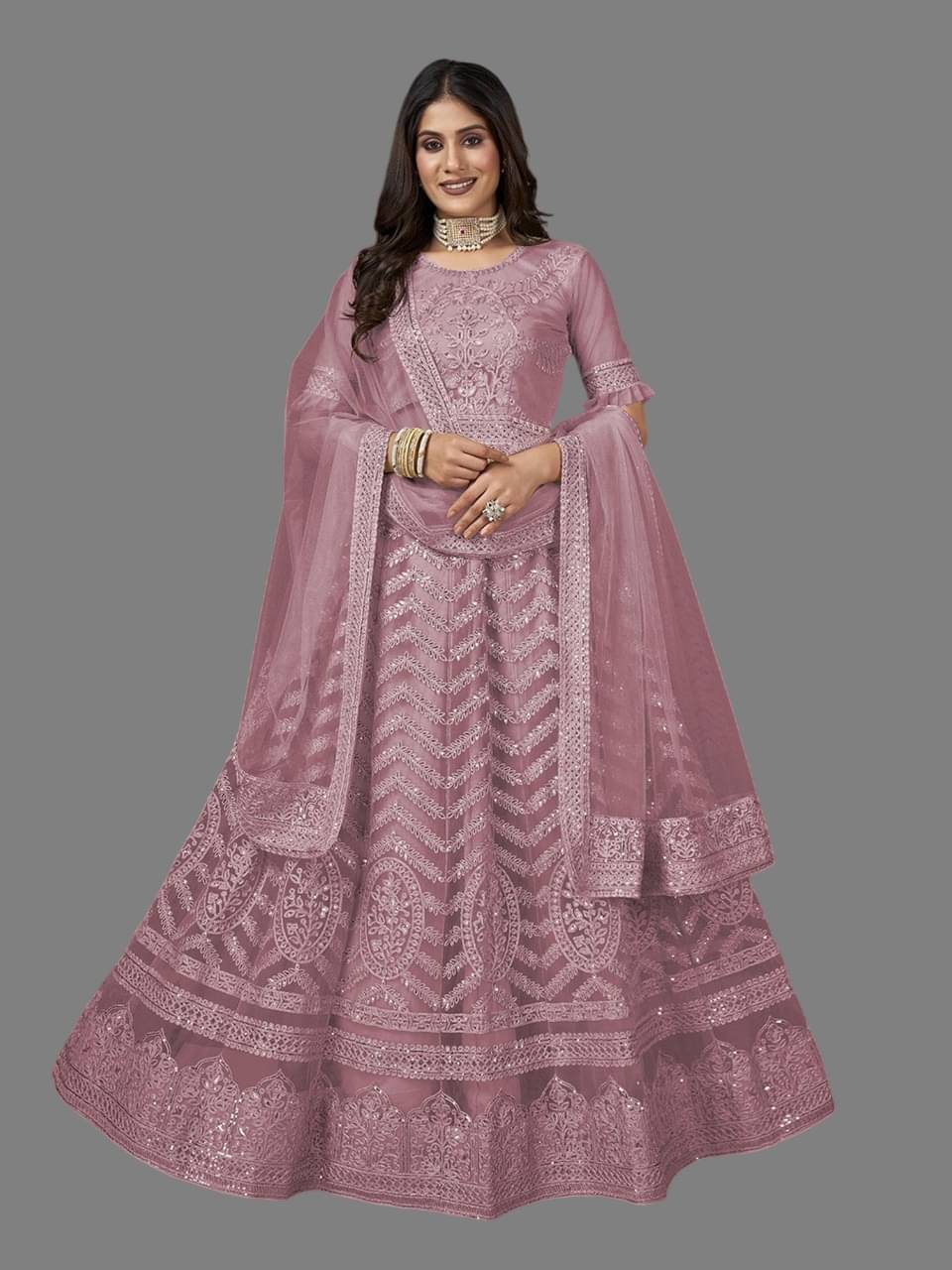     			KV Fashion Women Net Flared Semi Stitched Ethnic Gown ( Multicolor )