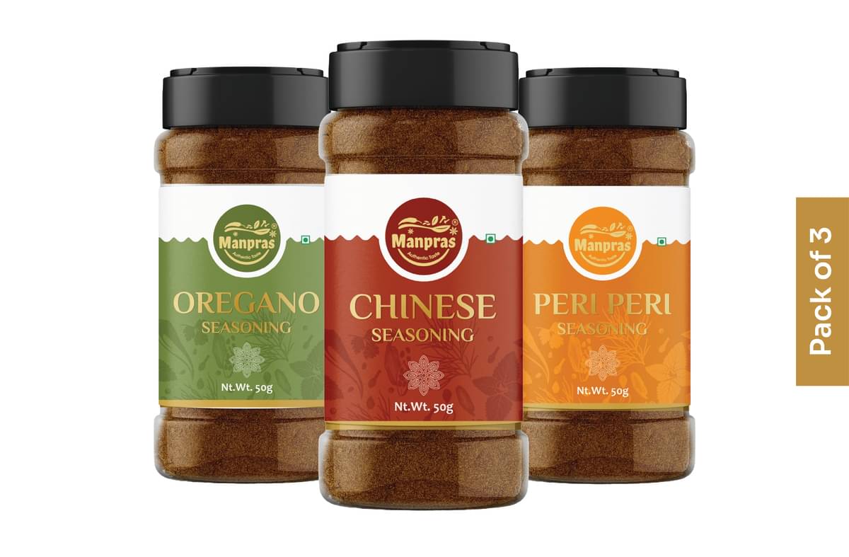 MANPRAS Seasoning Combo Peri Peri + Oregano + Chinese Pack of 3 Each 50Gms. 150 gm MANPRAS Seasoning Combo Peri Peri + Oregano + Chinese Pack of 3 Each 50Gms. 150 gm