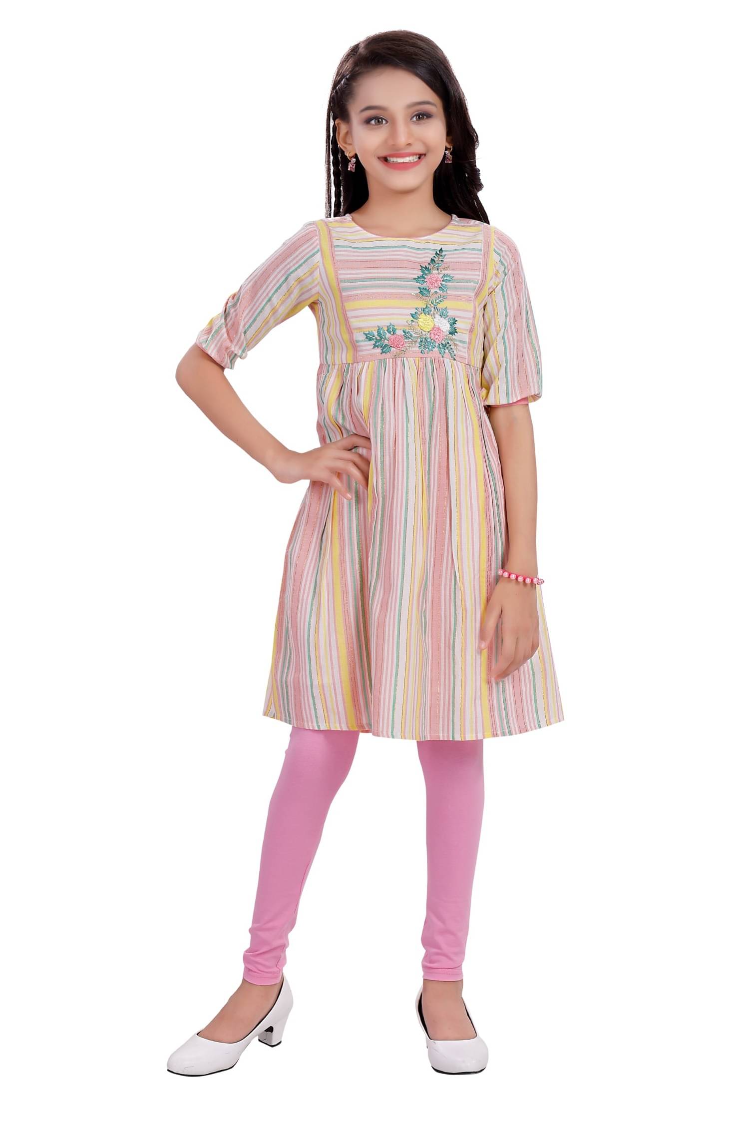     			MASTARANG Girls Cotton Kurti with Legging ( Pack of 1 , Baby Pink )