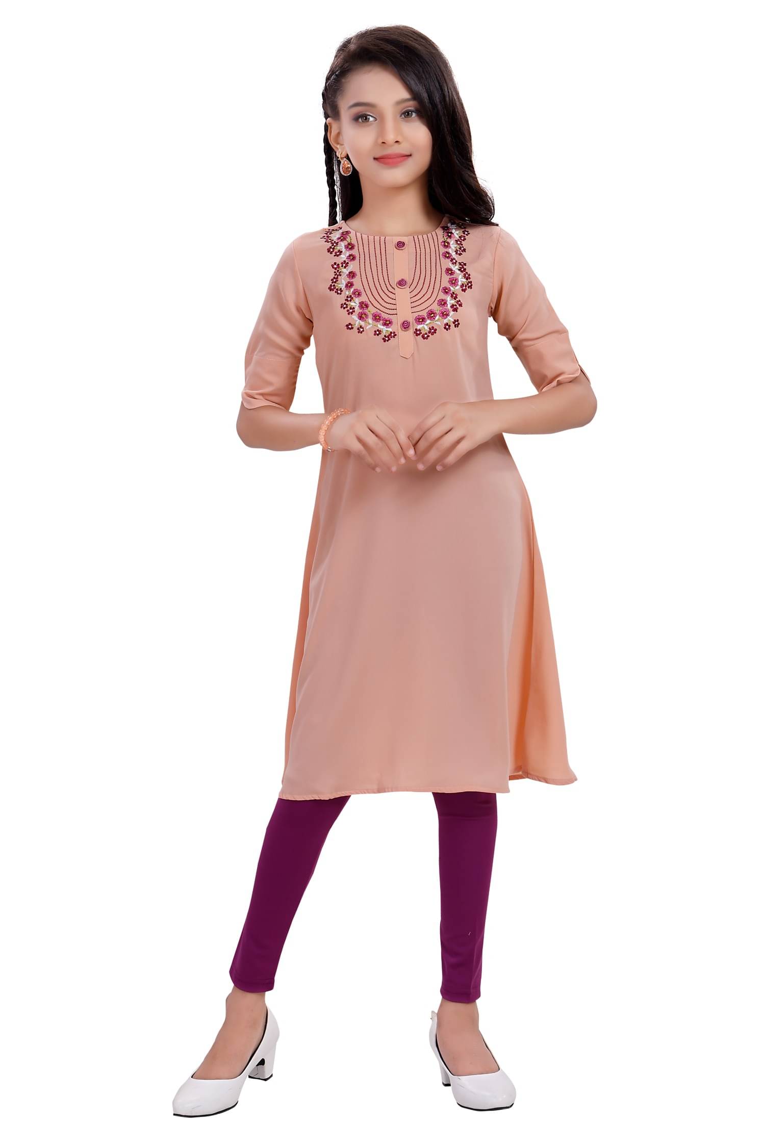     			MASTARANG Girls Polyester Kurti with Legging ( Pack of 1 , Orange )