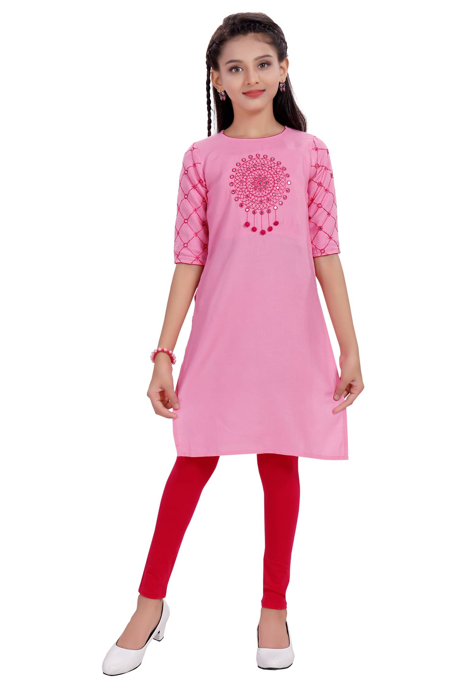     			MASTARANG Girls Rayon Kurti with Legging ( Pack of 1 , Baby Pink )