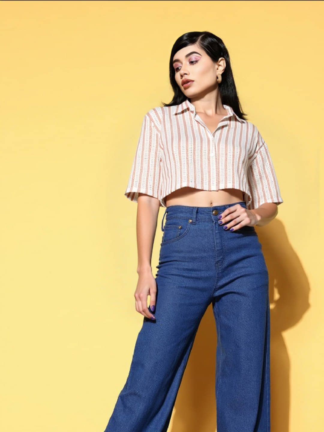 MAYKR Women Striped Cotton Blend Shirt ( Peach ) MAYKR Women Striped Cotton Blend Shirt ( Peach )