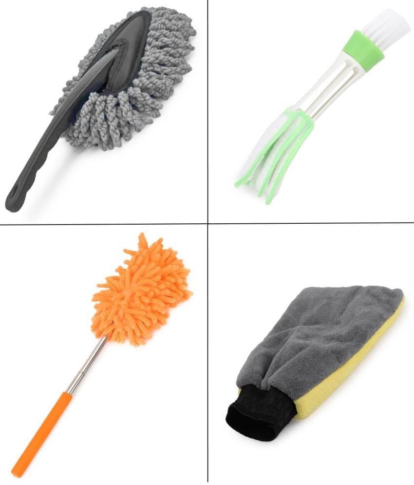     			Mahek Accessories - Car Cleaning Combo Of Car Ac Vent Cleaning Brush Mini Duster, Dual Sided Microfiber Gloves nd Mini Extendable Duster for car accessories( Pack Of 4 )