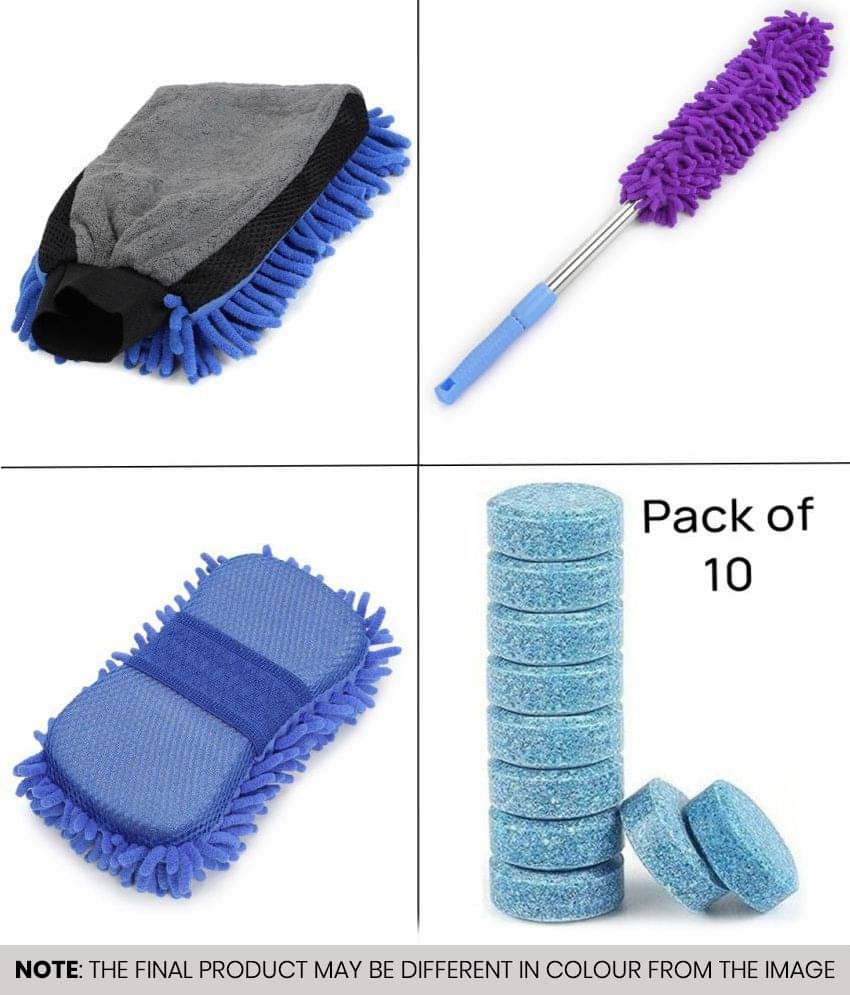     			Mahek Accessories - Car Cleaning Combo Of Microfiber Dual Sided Gloves , Duster, Sponge And Glass Cleaning Tablet for car accessories( Pack Of 13 )