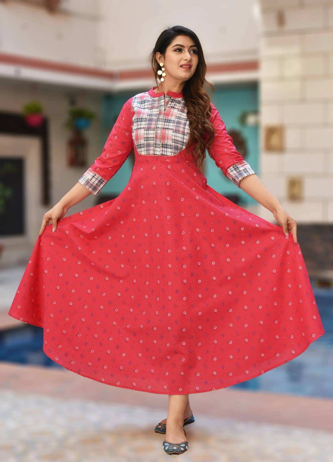     			Metafab Women Cotton Printed Anarkali Kurti ( Red )