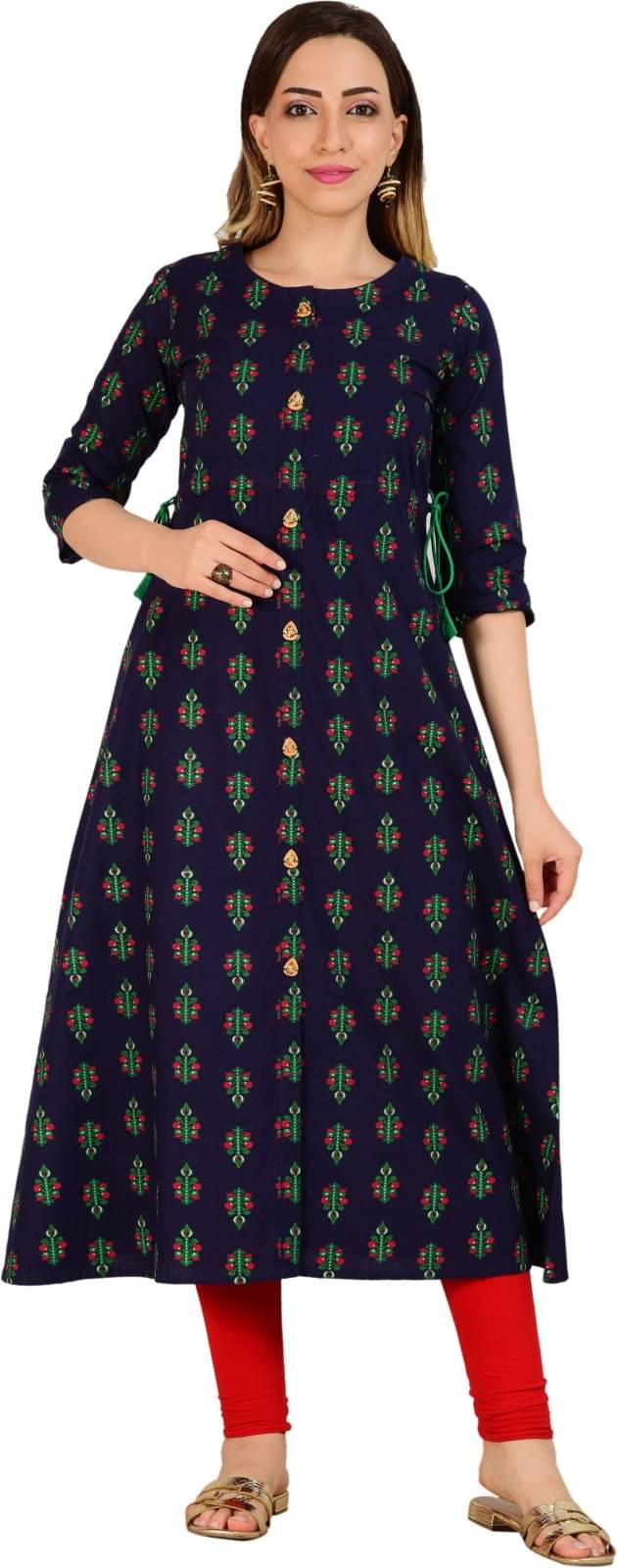 Metafab Women Cotton Printed Front Slit Kurti ( Navy Blue ) Metafab Women Cotton Printed Front Slit Kurti ( Navy Blue )