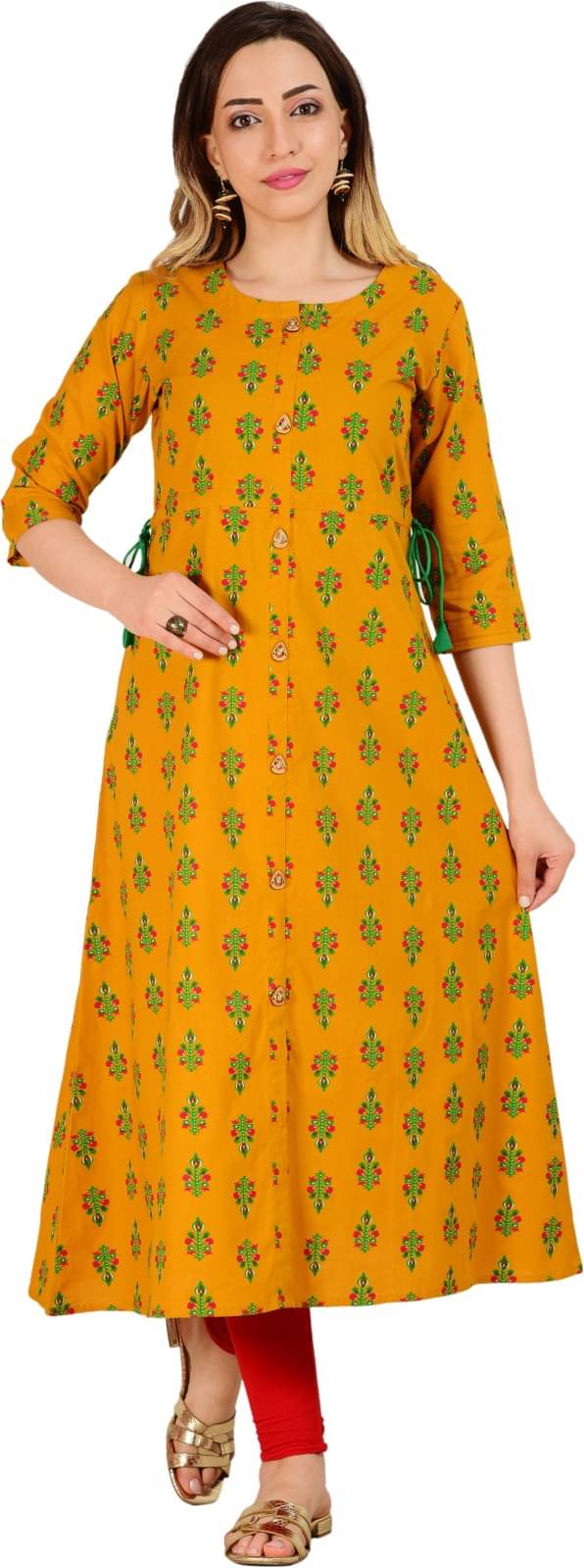 Metafab Women Cotton Printed Front Slit Kurti ( Yellow ) Metafab Women Cotton Printed Front Slit Kurti ( Yellow )
