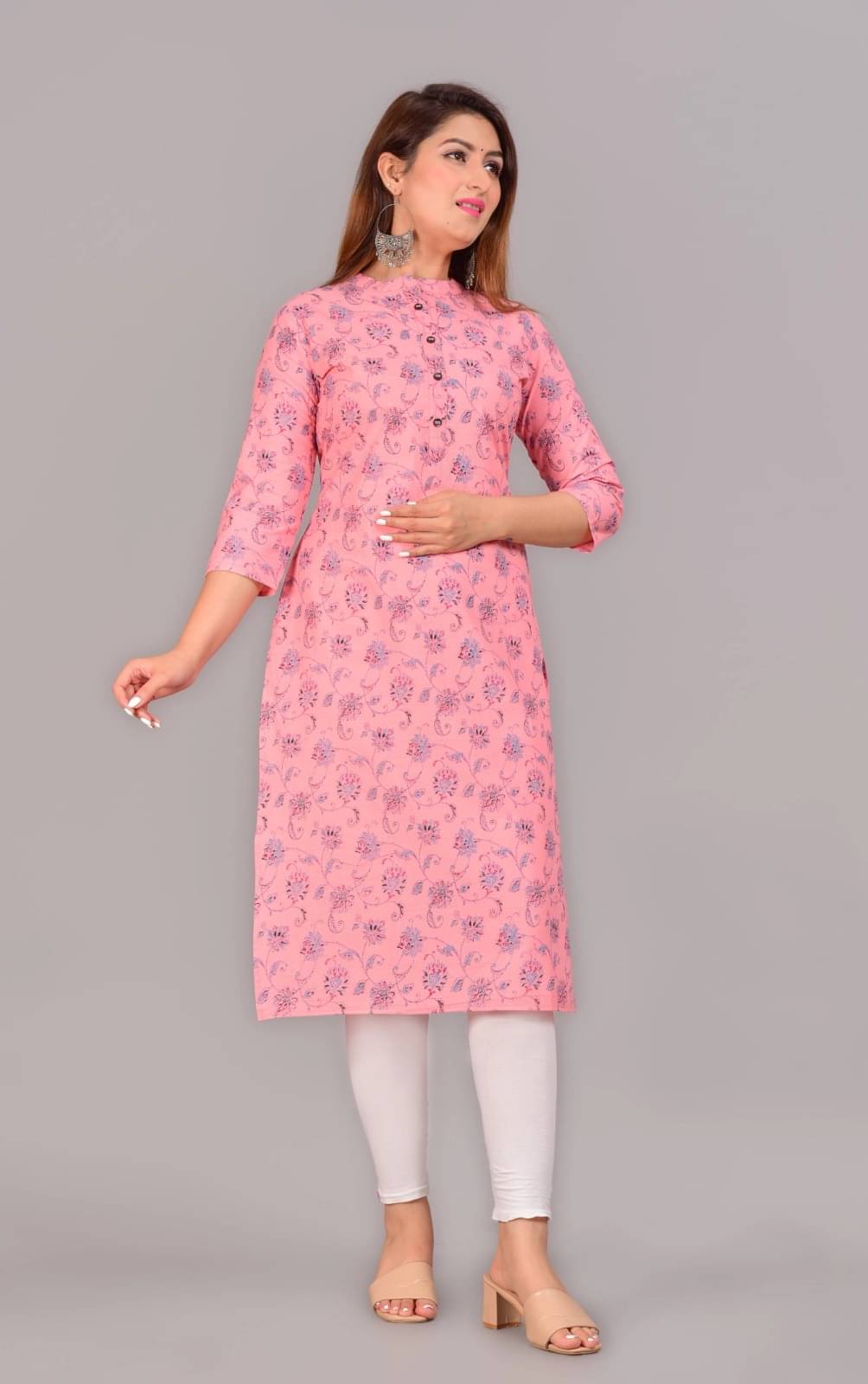     			Metafab Women Cotton Printed Straight Kurti ( Pink )