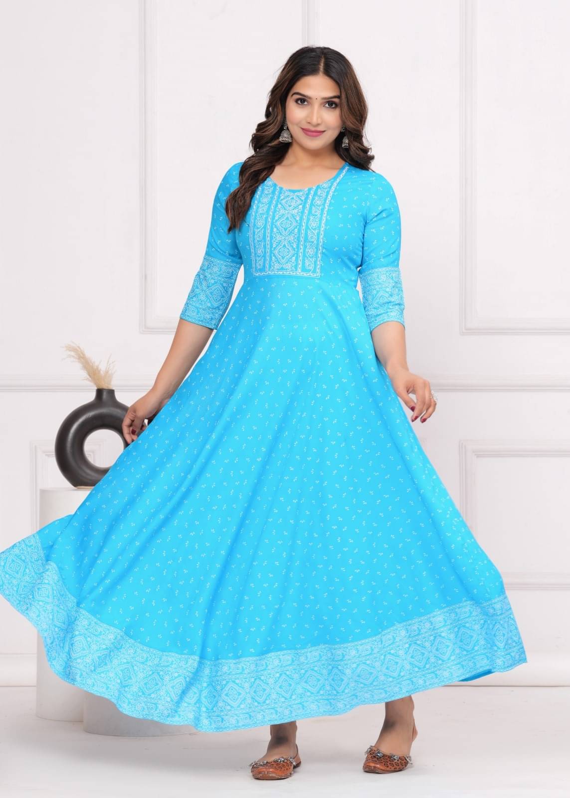 Metafab Women Viscose Rayon Embroidered Anarkali Kurti ( Light Blue )     			Metafab Women Viscose Rayon Embroidered Anarkali Kurti ( Light Blue )