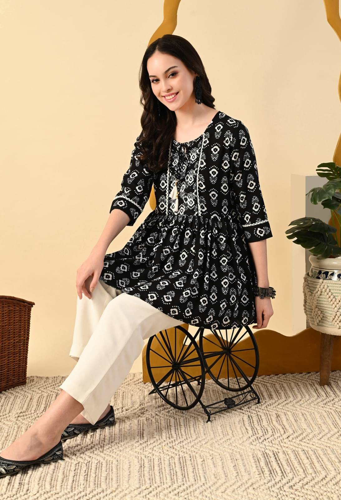     			Metafab Women Viscose Rayon Embroidered Flared Kurti ( Black )