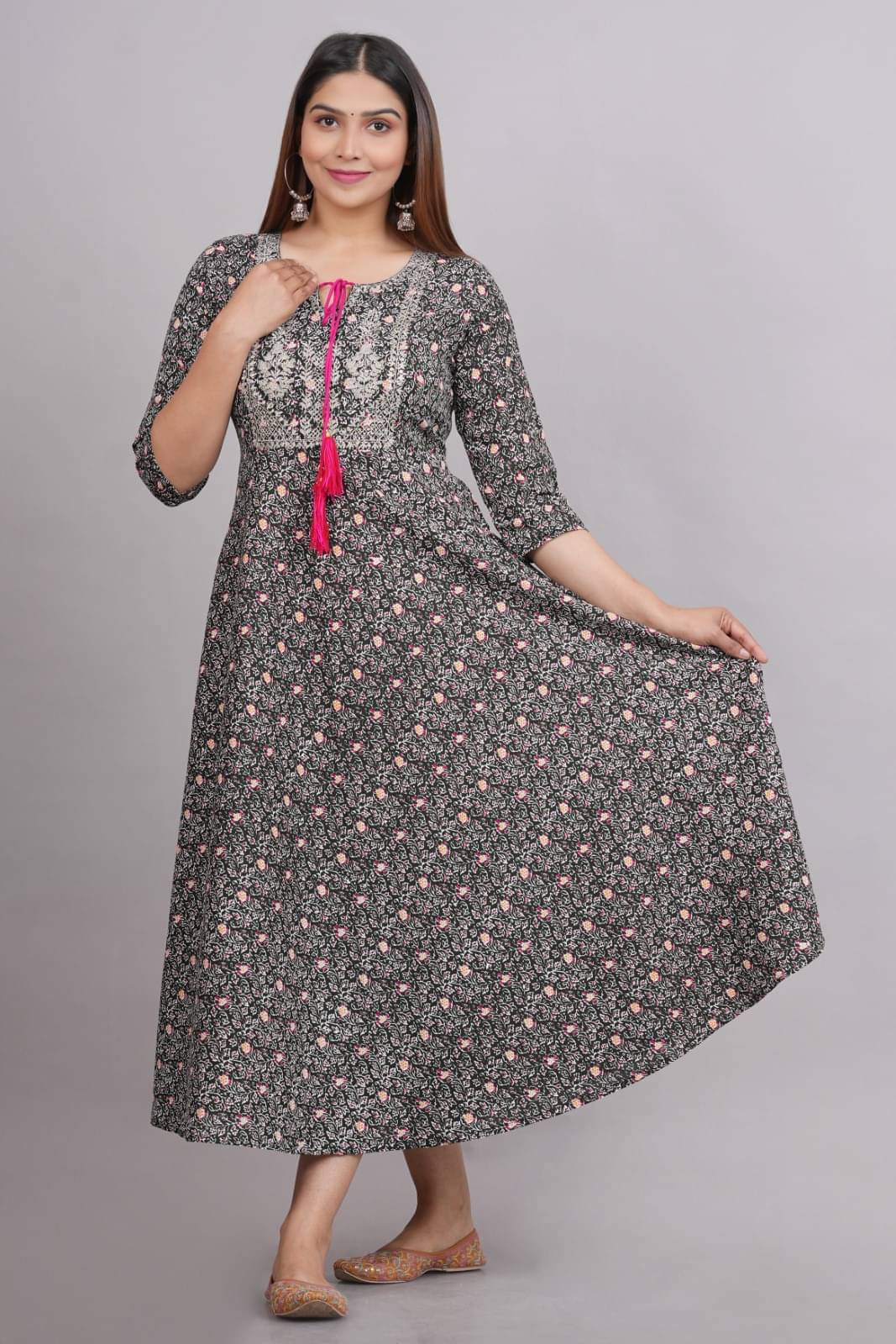 Metafab Women Viscose Rayon Embroidered Anarkali Kurti ( Grey ) Metafab Women Viscose Rayon Embroidered Anarkali Kurti ( Grey )