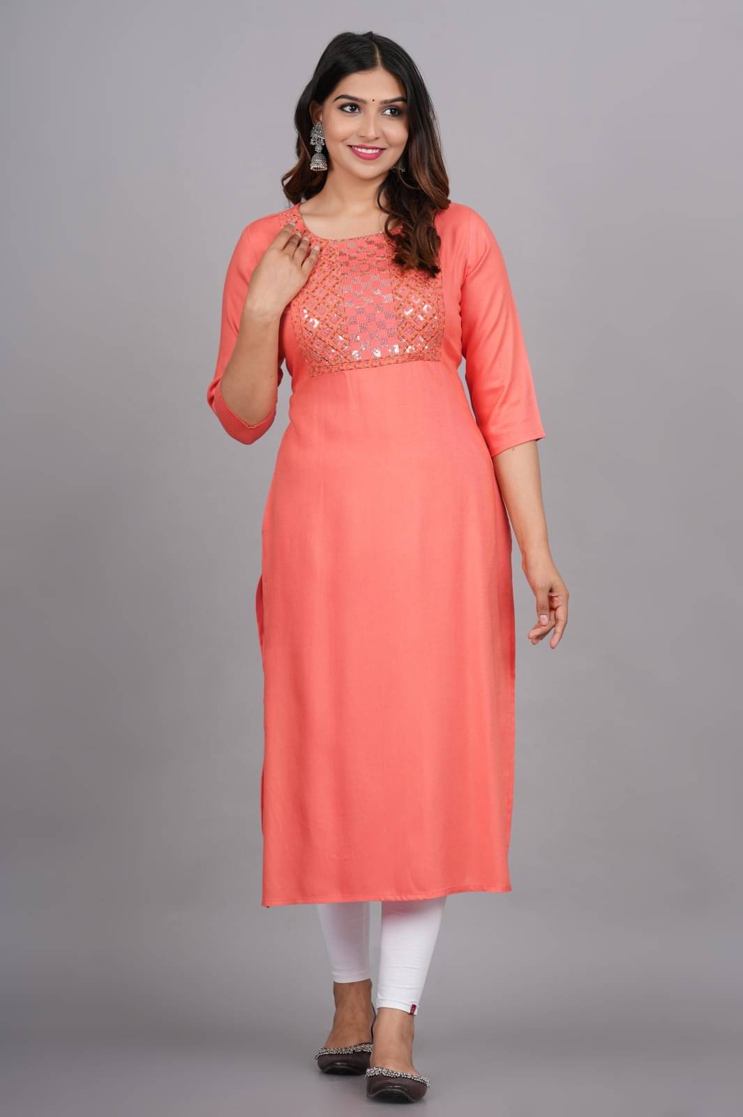 Metafab Women Viscose Rayon Embroidered Straight Kurti ( Pink ) Metafab Women Viscose Rayon Embroidered Straight Kurti ( Pink )