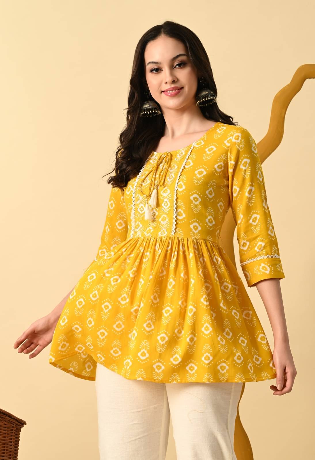     			Metafab Women Viscose Rayon Embroidered Flared Kurti ( Yellow )