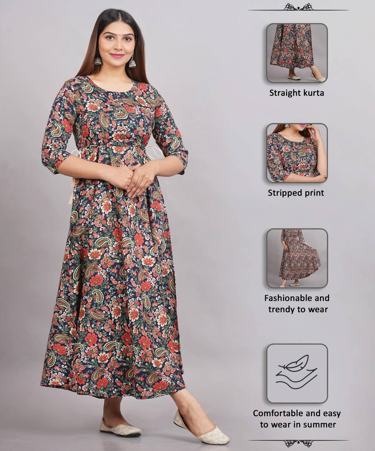     			Metafab Women Viscose Rayon Printed Flared Kurti ( Multicolor )
