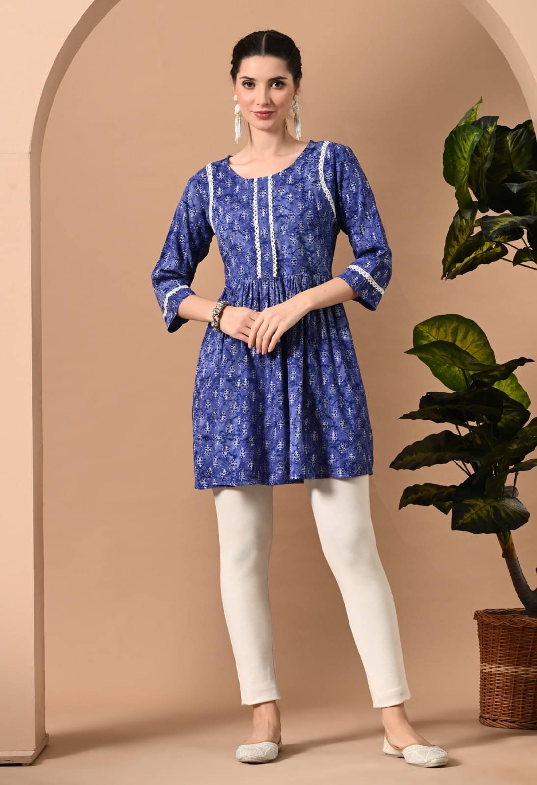     			Metafab Women Viscose Rayon Printed Flared Kurti ( Blue )