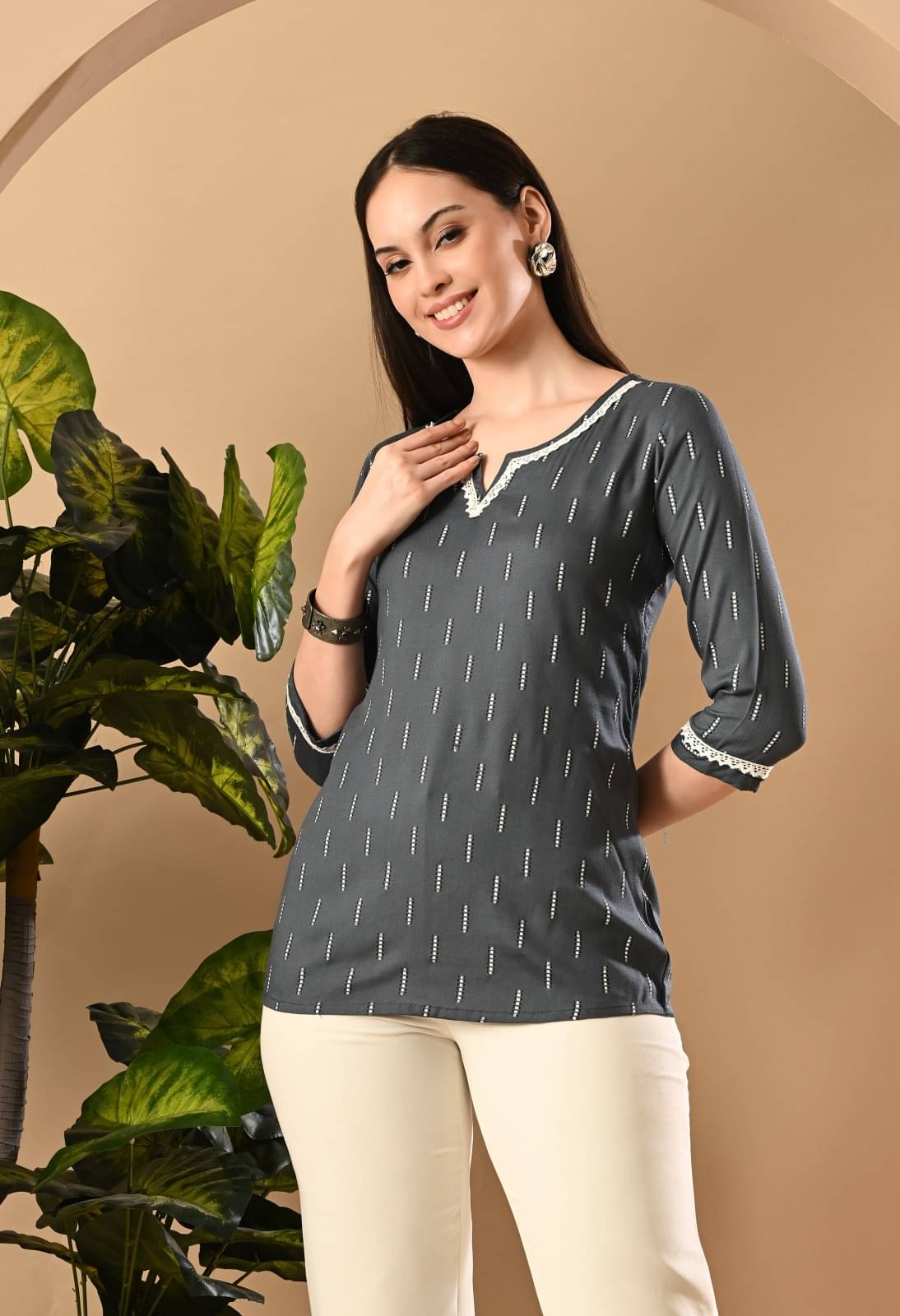     			Metafab Women Viscose Rayon Printed A-line Kurti ( Grey )