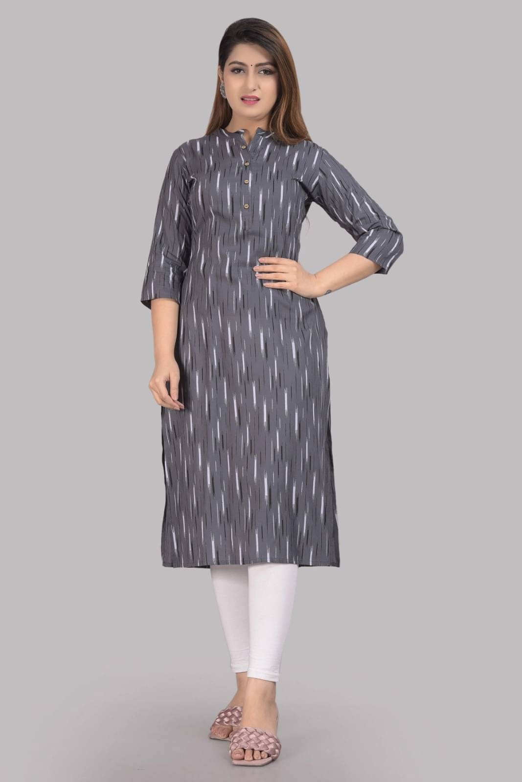 Metafab Women Viscose Rayon Printed Straight Kurti ( Grey ) Metafab Women Viscose Rayon Printed Straight Kurti ( Grey )