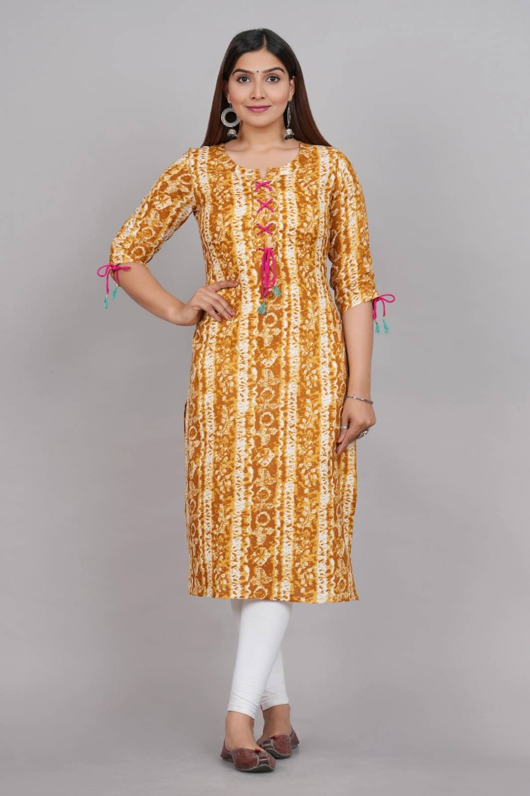     			Metafab Women Viscose Rayon Printed Straight Kurti ( Yellow )