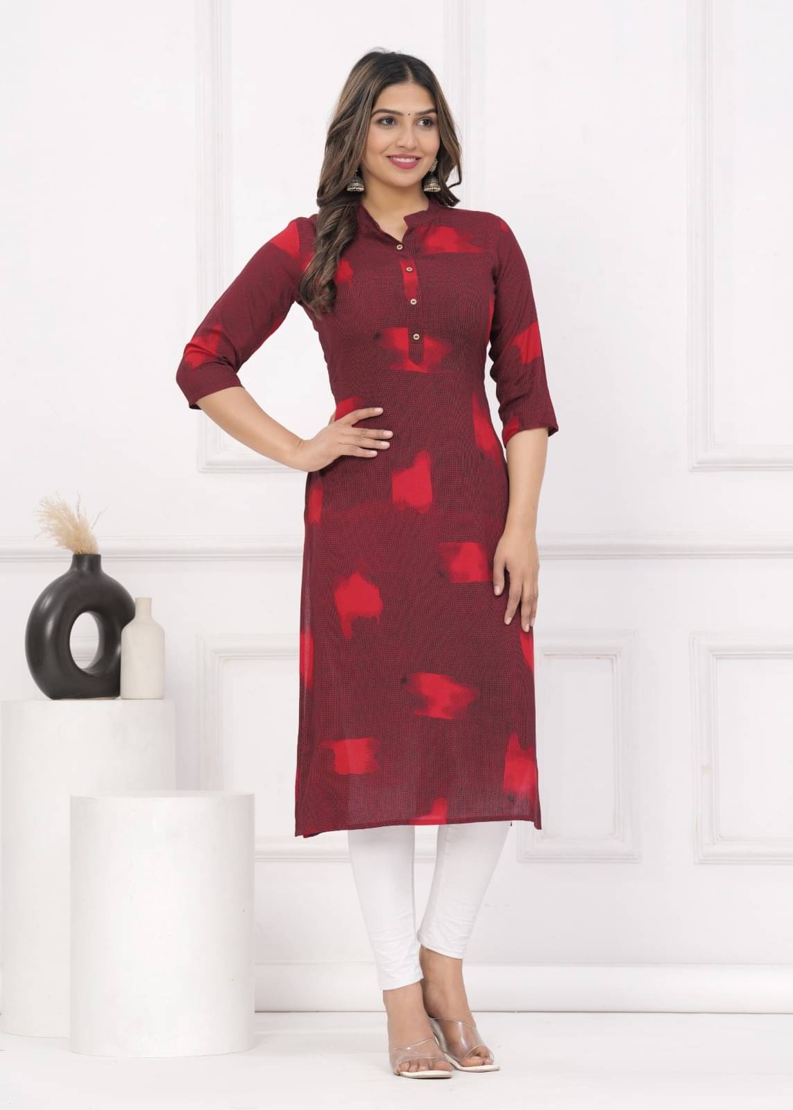 Metafab Women Viscose Rayon Printed Straight Kurti ( Red ) Metafab Women Viscose Rayon Printed Straight Kurti ( Red )