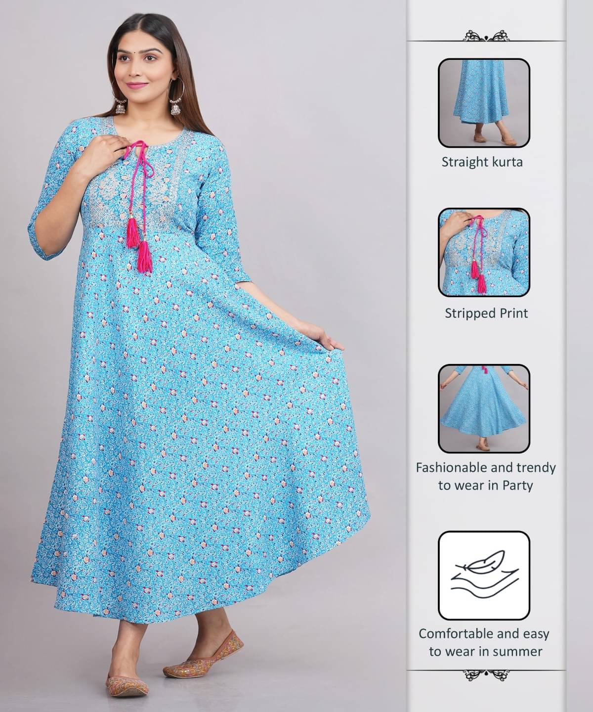     			Metafab Women Viscose Rayon Printed Anarkali Kurti ( Light Blue )
