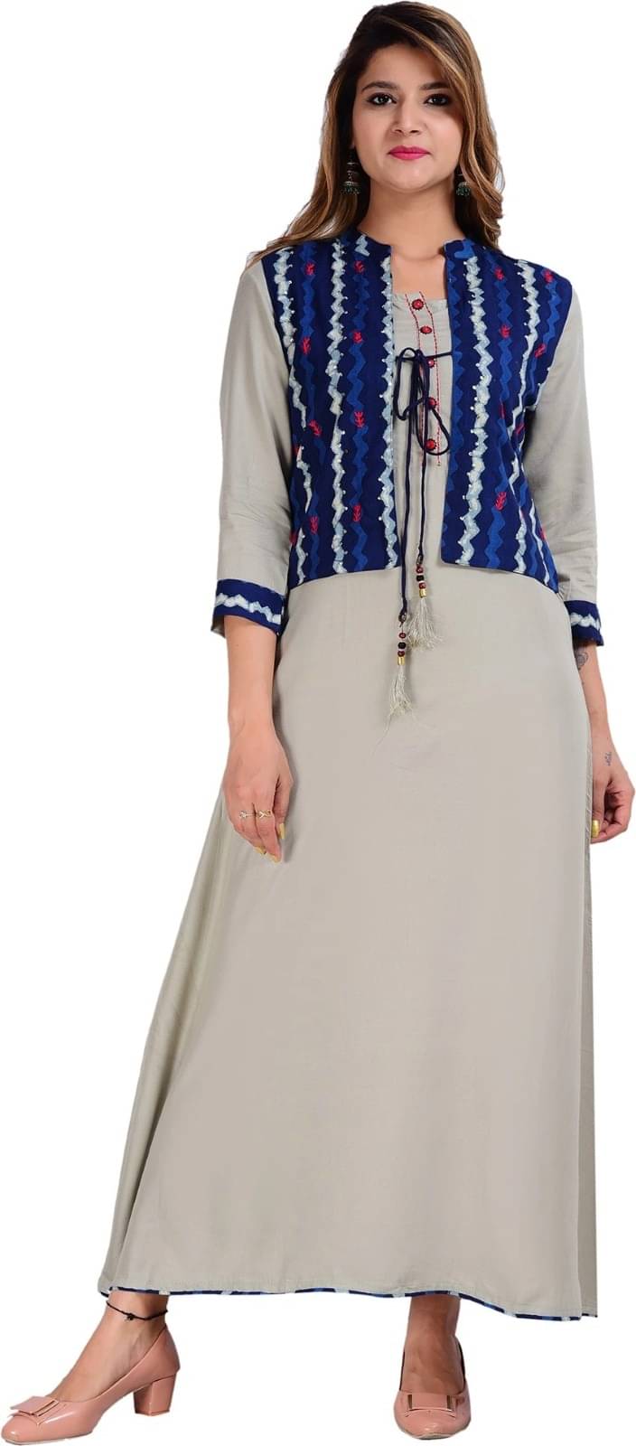     			Metafab Women Viscose Rayon Printed A-line Kurti ( Grey )