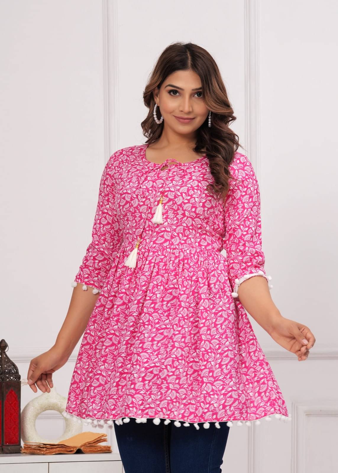     			Metafab Women Viscose Rayon Printed Flared Kurti ( Pink )