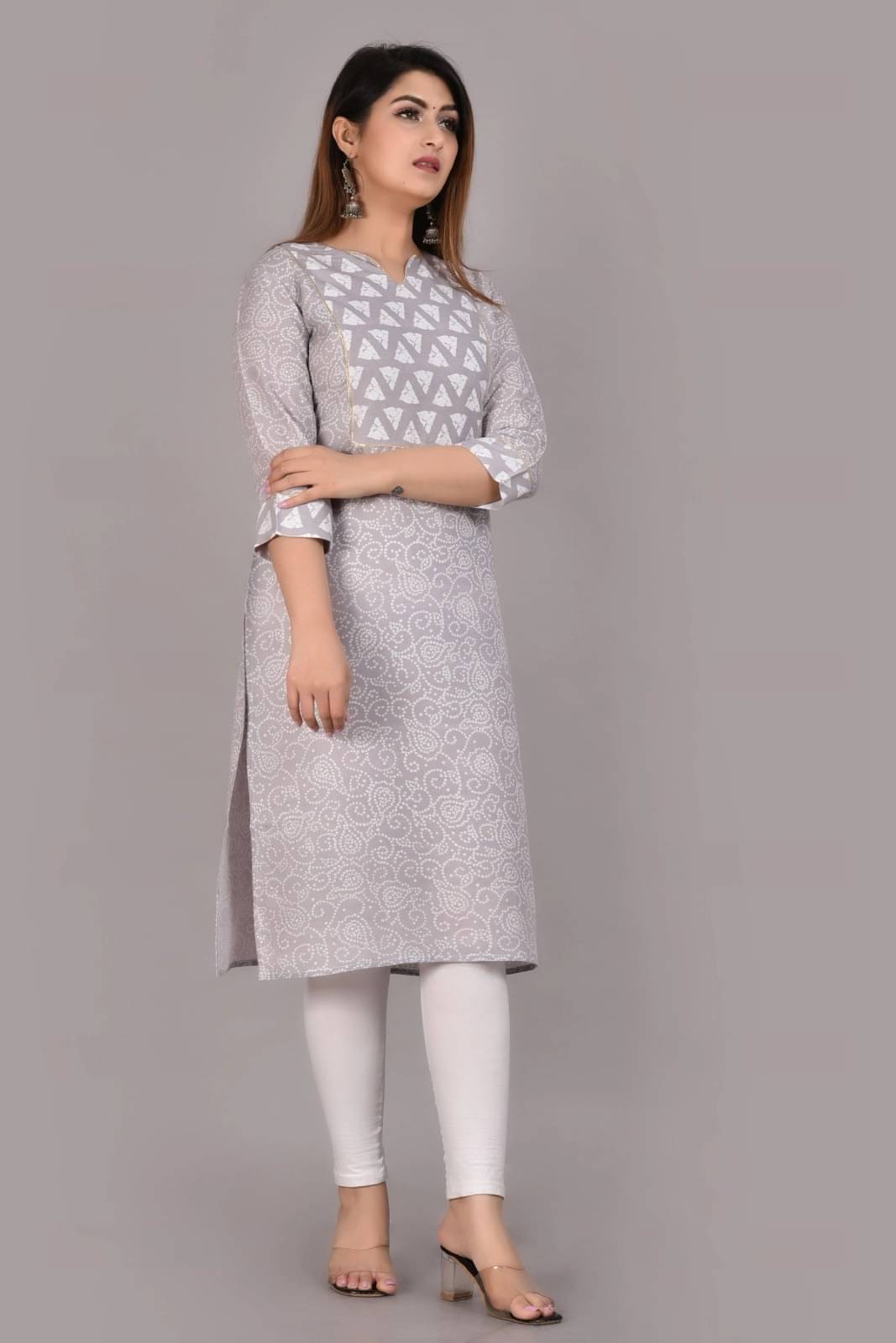     			Metafab Women Viscose Rayon Printed Straight Kurti ( Grey )