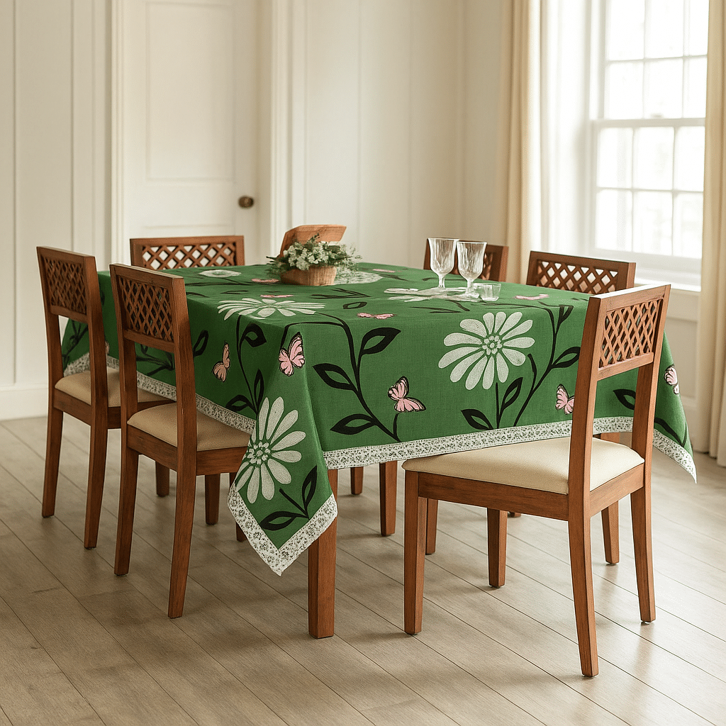 ROYAL - NEST Printed Polyester 4 Seater Rectangle Table Cover ( 152 x 101 ) cm Pack of 1 Green ROYAL - NEST Printed Polyester 4 Seater Rectangle Table Cover ( 152 x 101 ) cm Pack of 1 Green