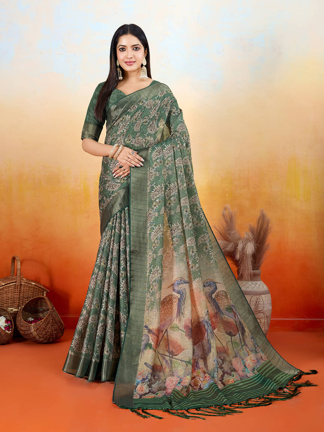 Rekha Maniyar Silk Blend Printed Saree With Unstitched Blouse Piece ( Light Green ) Rekha Maniyar Silk Blend Printed Saree With Unstitched Blouse Piece ( Light Green )