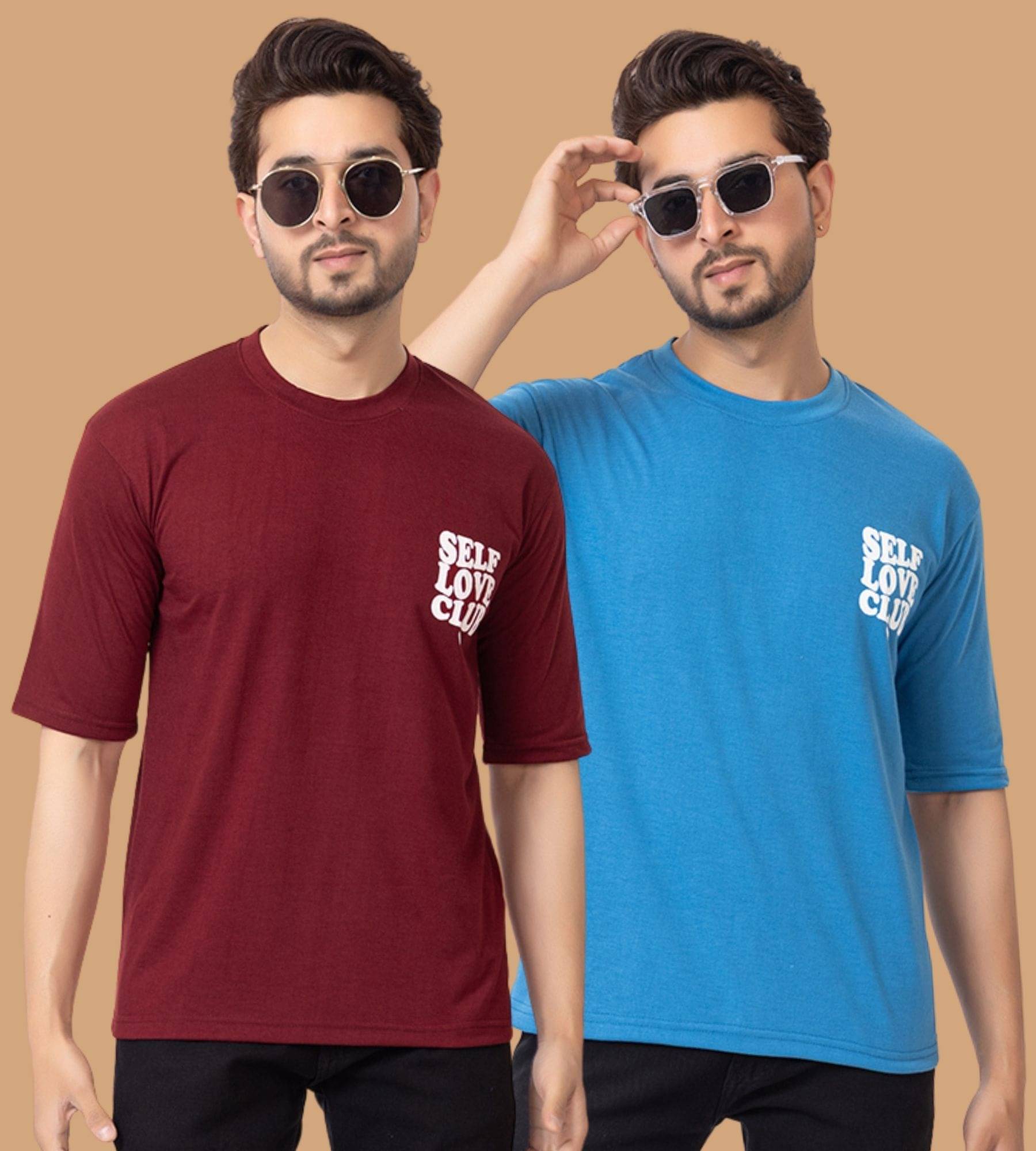     			SHREYNKA Men Cotton Blend Oversized Fit Solid T-Shirt ( Multicolor )