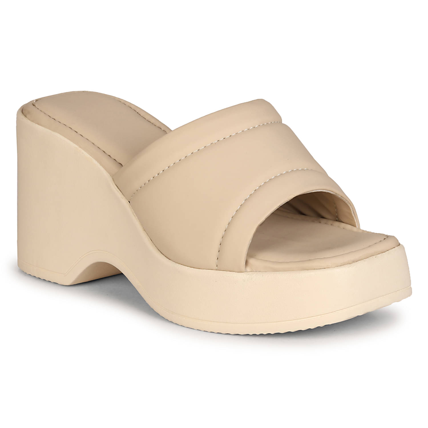     			Saheb Cream Women's Slip On Heels