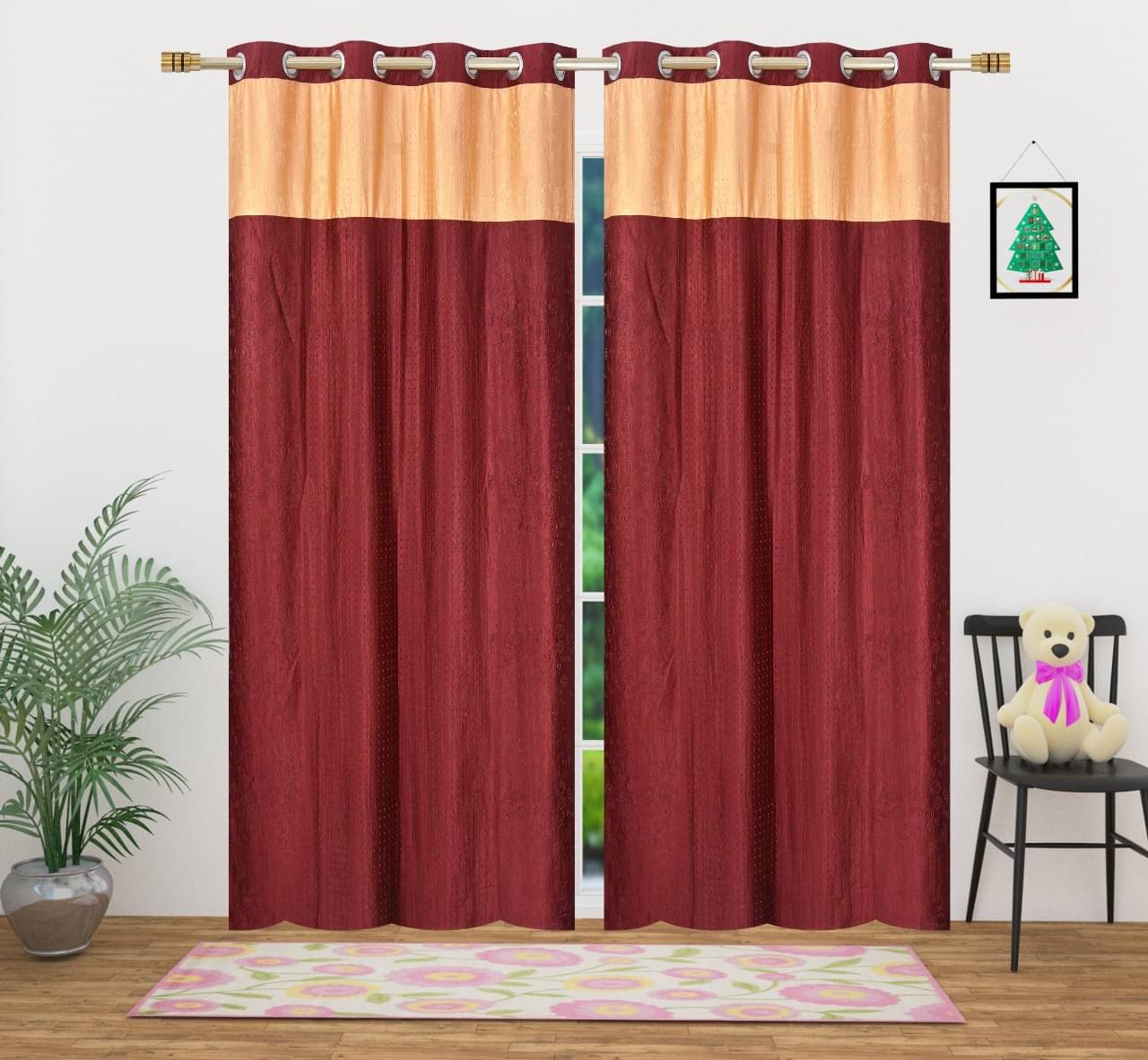     			Sai Arpan Abstract Printed Semi-Transparent Eyelet Curtain 7 ft ( Pack of 1 ) - Multicolor